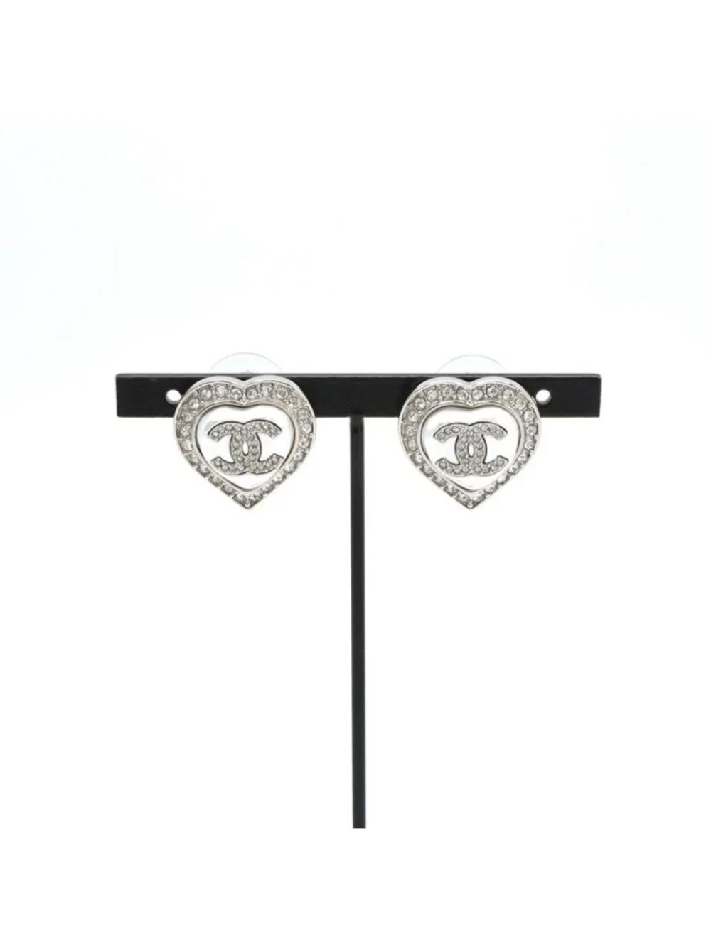 Chanel Earrings Silver CC Logo Rhinestone